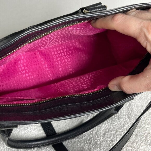 Kate Spade New York Wellesley Embossed Leather Satchel Purse Black Pink Interior - Picture 10 of 13